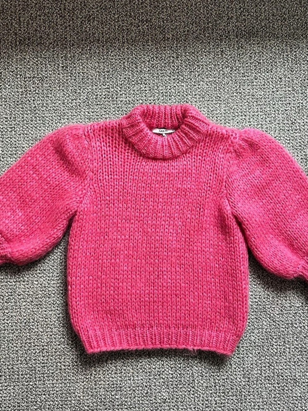 GANNI The Julliard Mohair Knit Puff Sleeve Sweater in Pink Size Medium